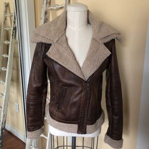 Faux leather shearling aviator jacket